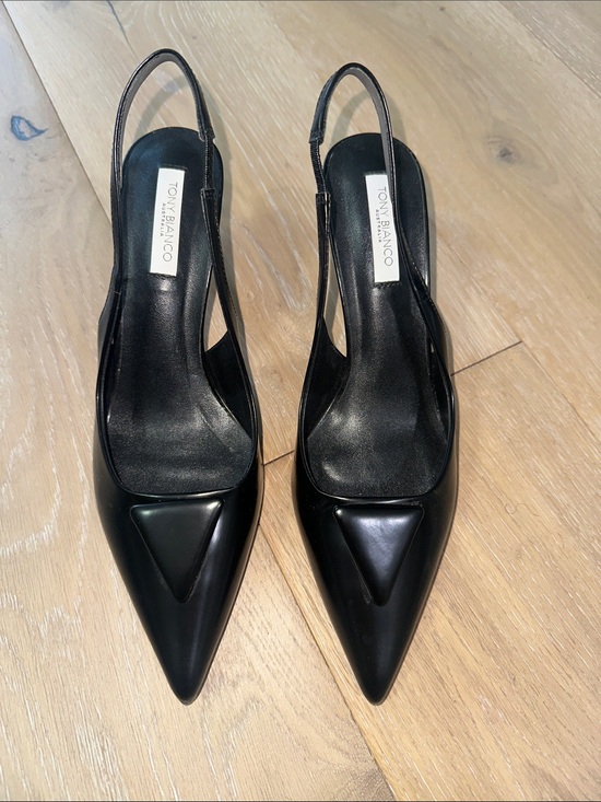Tony Bianco Shoes - Tony Bianco Black Pointed Slingback Pumps with Geometric Toe